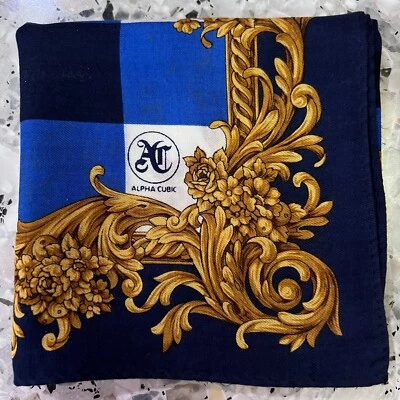 PAÑUELO HOMBRE ALGODÓN ARTE BOLSILLO CUADRADO 18" CLÁSICO ORO BARROCO AZUL CUADROS Foto 1 de 3
