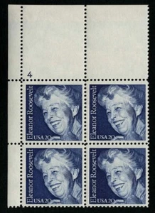 US 1984 #2105 Eleanor Roosevelt 20c Plate Block of 4 Mint MNH - Picture 1 of 2