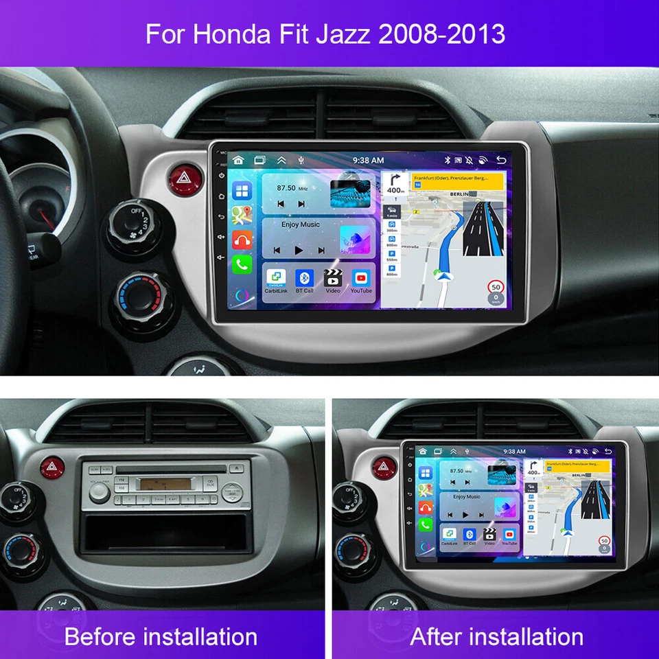 Radio estéreo para automóvil 4+64 GB Android 14 para Honda Fit Jazz 2008-2013 GPS navegación Carplay Foto 1 de 4