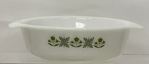 Vintage Anchor Hocking Round Casserole Dish #436 Meadow Green Pattern 1qt No Lid - Picture 1 of 7