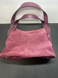 Tignanello Suede Leather Shoulder Bag Purse Red Purple Wine Color - Picture 1 of 12