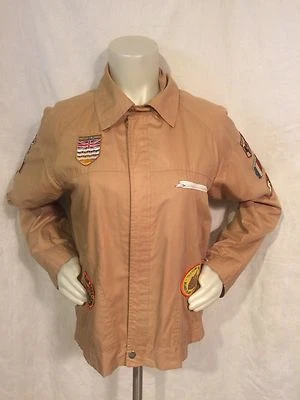 Cortavientos Vintage Unisex Caqui Con Parches Multipaís Talla M Foto 1 de 4