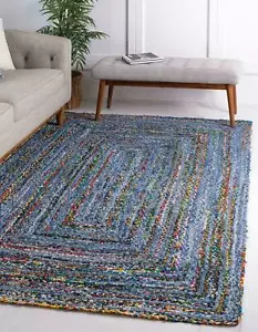Alfombra de mezclilla 100% natural estilo trenzado alfombra de área reversible moderna aspecto rústico - Imagen 1 de 8
