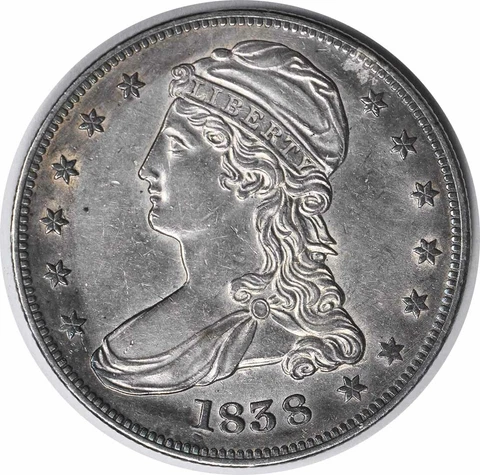 1838 Bust Silver Half Dollar Reeded Edge AU Slider Uncertified #335 Cover