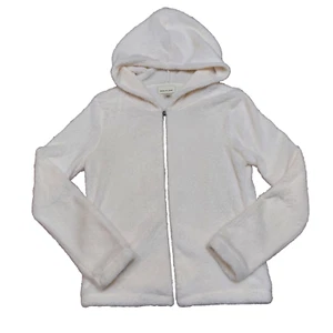 Belle Du Jour Juniors' Fuzzy Hoodie (Ivory, Small) Super Soft Faux Fur Full Zip - Picture 1 of 15