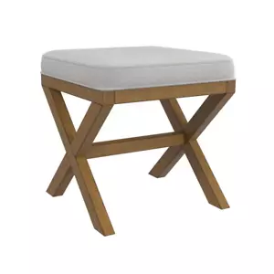 Wood Vanity Stool Bench Ottoman Fabric Seat Wood X Legs - Picture 1 of 12