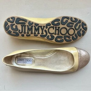 Zapatos planos de ballet Jimmy Choo beige tostado con puntera dorada brillante para mujer talla EU 39,5 - Imagen 1 de 15