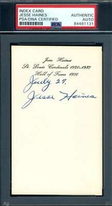 Jesse Haines PSA DNA Coa Signed 3x5 Index Card Autographed