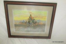 VTG C. M. Russell Stolen Horses 1911 Lithograph Print Framed Matted 23.5"X19.25"