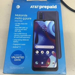 AT&T Prepaid Motorola XT2163-6 6.5'' Moto G Pure 3 GB RAM 32GB Storage 4G LTE - Afbeelding 1 van 4