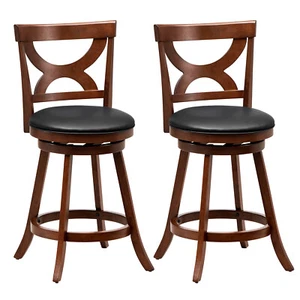 2 PCS 24" Swivel Bar Stools Counter Height with PVC Cushion & Curved Backrest - Picture 1 of 8
