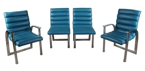 4 Jay Spectre for Century  Eclipse Leather & Chrome Modern Dining Chairs MCM Cover