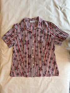 Sag Harbor Womens Medium Button-Up Striped Geometric Short Sleeve Shirt - Picture 1 of 6