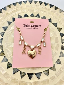 Juicy Couture Gold Plated Heart & Gem Charm Adjustable Necklace - Picture 1 of 4