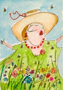 ACEO watercolor original art art card 2.5 x 3.5: lady, woman, portait, summer - Picture 1 of 5