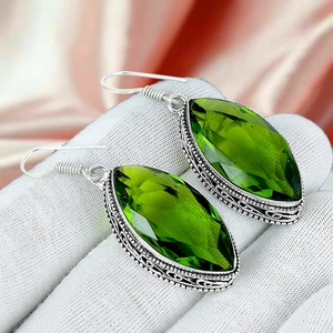 Peridot Silver Earring 925 Sterling Silver Handmade Earring Silver Earring - Picture 1 of 3