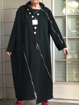 LAGENLOOK ARTSY BOHO GOTHIC BUBBLE ASYMMETRIC BLACK ZIPPERS DRESS+NECKLACE PLUS - Image 1 of 3