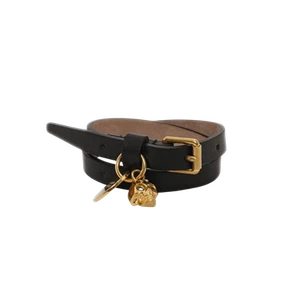 (W) Alexander McQueen Leather Double Wrap Skull Bracelet Black - Picture 1 of 2