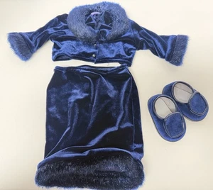 American Girl Twilight Holiday 2000 blau Samt Jacke Rock Schuhe Outfit LESEN - Bild 1 von 7