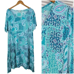 Woman Within Gauze Dress Plus 24 24W Crinkle Blue Floral Lightweight Flare Skirt - Picture 1 of 9