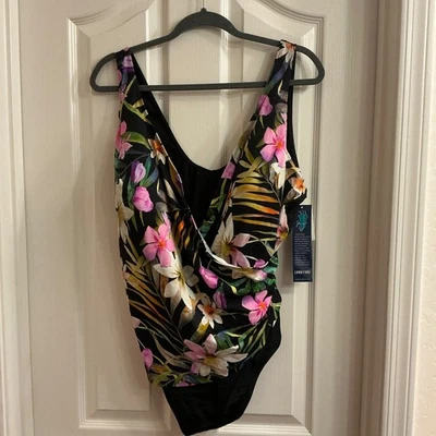 Новый с ярлыками - долгота черный и цветочный плюс размер купальник - размер 22 - быстрая доставка - Изображение 1 из 4
