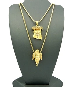 NUEVO COLLAR CADENA CAJA CARA JESÚS Y ÁNGEL DE ORACIÓN COLGANTE 2mm/24" y 30" RC186 - Imagen 1 de 5