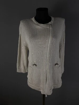 Suéter Brunello Cucinelli Feminino Feito na Itália Zíper Completo Bege Tamanho M - Imagem 1 de 4