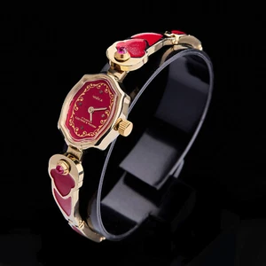 Vintage women's gold-plated wristwatch. Chaika watch with red enamel and rubies. - Picture 1 of 11