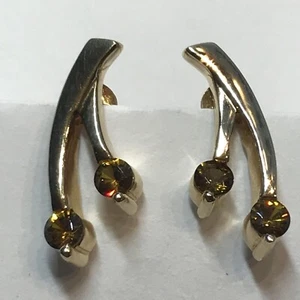TG 14K Yellow Golden Citrine Modernist Stud Post Earrings - Picture 1 of 10