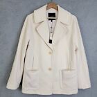 Talbots Women's Size 14 Button Front Wool Blend Winter Pea Coat In Ivory Lined 
