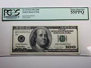 $100 1996 ~ Federal Reserve Note PMG 55 PPQ - Picture 1 of 6