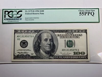 $100 1996 ~  Federal Reserve Note PMG 55 PPQ  - Image 1 of 4