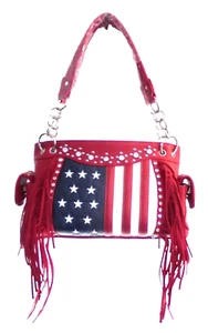 Women'S Patriotic Studded Tote Purse Handbags American Flag with Fringe NEW - Picture 1 of 9