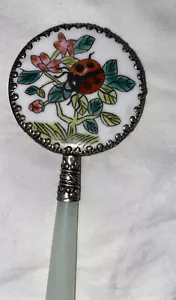 Small HAND MIRROR Jade Handle Porcelain Flower/ Ladybug* GORGEOUS - Picture 1 of 5