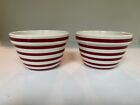 Set of 2 Red-Striped Crate & Barrel Ceramic Dessert/Snack Bowls 4.5" x 3"