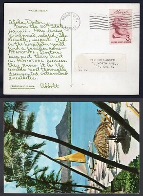 QUERIDO DOCTOR Postal Años 60 Publicidad Médica. Waikiki Beach Hawaii a EE. UU. Foto 1 de 3