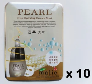 10pcs Malie PEARL Face Mask Packs Sheet 0.88oz Whitening Moisturizing Cosmetic - Picture 1 of 6