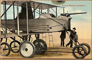Postal antigua de avión militar francés hombres con niño c1910 - Imagen 1 de 8
