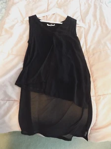 Halston Heritage Asymmetric Drape Layered Top V neck Blouse Sz XS black SO SOFT! - Picture 1 of 9