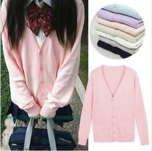 Japanese Long Sleeve V-neck Cardigan Sweaters Knitwear School Uniform Women Coat - Picture 1 of 9