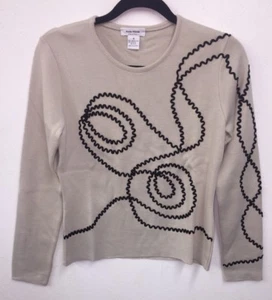 NUEVO Suéter Top Guido PISANI Italia Lana Merino Mediano M Nuevo con Etiquetas Hueso y Negro - Imagen 1 de 4