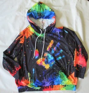 Colorful Paint drip Hand print Hooded sweatshirt Top size 1XL - Picture 1 of 4