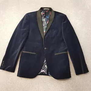 Next Mens Jacket 38S Blue Navy Velvet Slim Tuxedo Smoking Blazer Satin Lapels - Picture 1 of 13