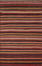 Vintage Striped Wool Kilim Reversible Rug 6x9 Tribal Hand-woven Room Size Carpet