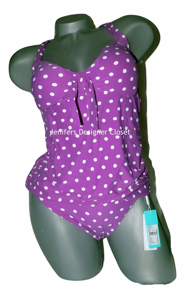 全新带标签 Anthropologie SEAFOLLY Australia US-8 Retro 波点坦基尼泳衣  — 第 1/2 张图片