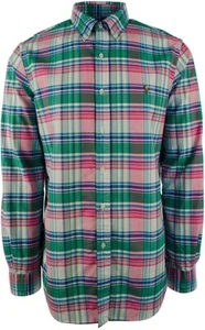Polo Ralph Lauren klassisches langärmliges grün rosa kariertes Oxford-Hemd für Herren Medium - Bild 1 von 10