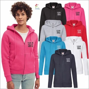 Personalised Fruit of the Loom Premium Lady Fit Zip Embroidered Hooded Jacket - Picture 1 of 12