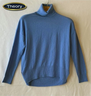 Suéter Pulôver Feminino Theory Karenia 100% Cashmere Gola Alta M Azul Francês - Imagem 1 de 4