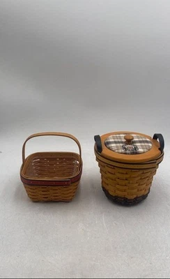 Lote de 2 cestas decorativas Longaberger marrón tejidas a mano con mango de palo de golf Foto 1 de 4