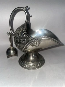 VTG Mid 20th Century Embossed Silver Plate Sugar Bowl Scuttle With Scoop 13cm - Picture 1 of 11